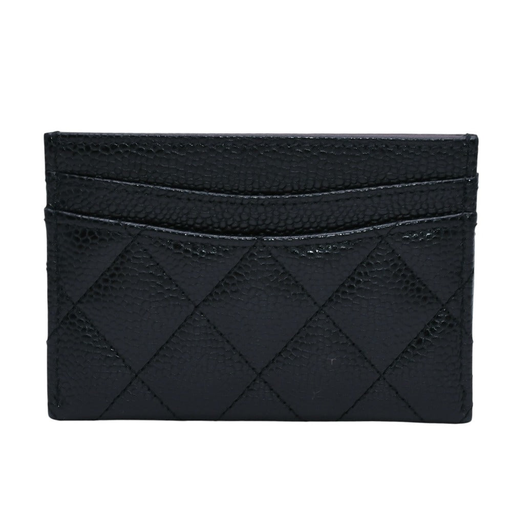 極美品 CHANEL シャネル グレインドカーフスキン キャビアスキン カードホルダー ブラック K3X4A517 ランダム番台 ゴールド金具 中古 4a003215