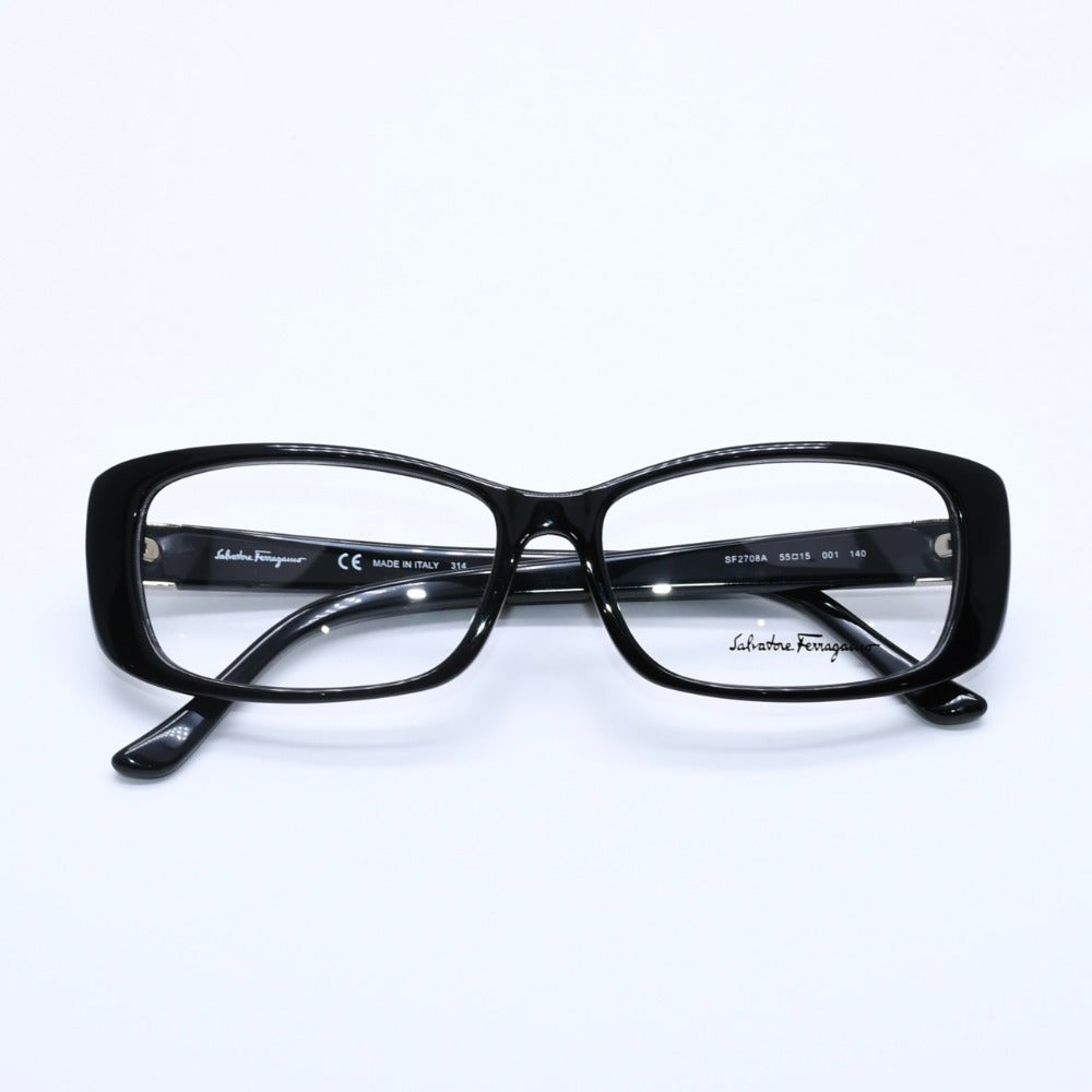 Salvatore Ferragamo サルヴァトーレ フェラガモ 伊達メガネ アイウェア SF2708A サイズ55□15 140 ブラック 美品 中古 4a003055