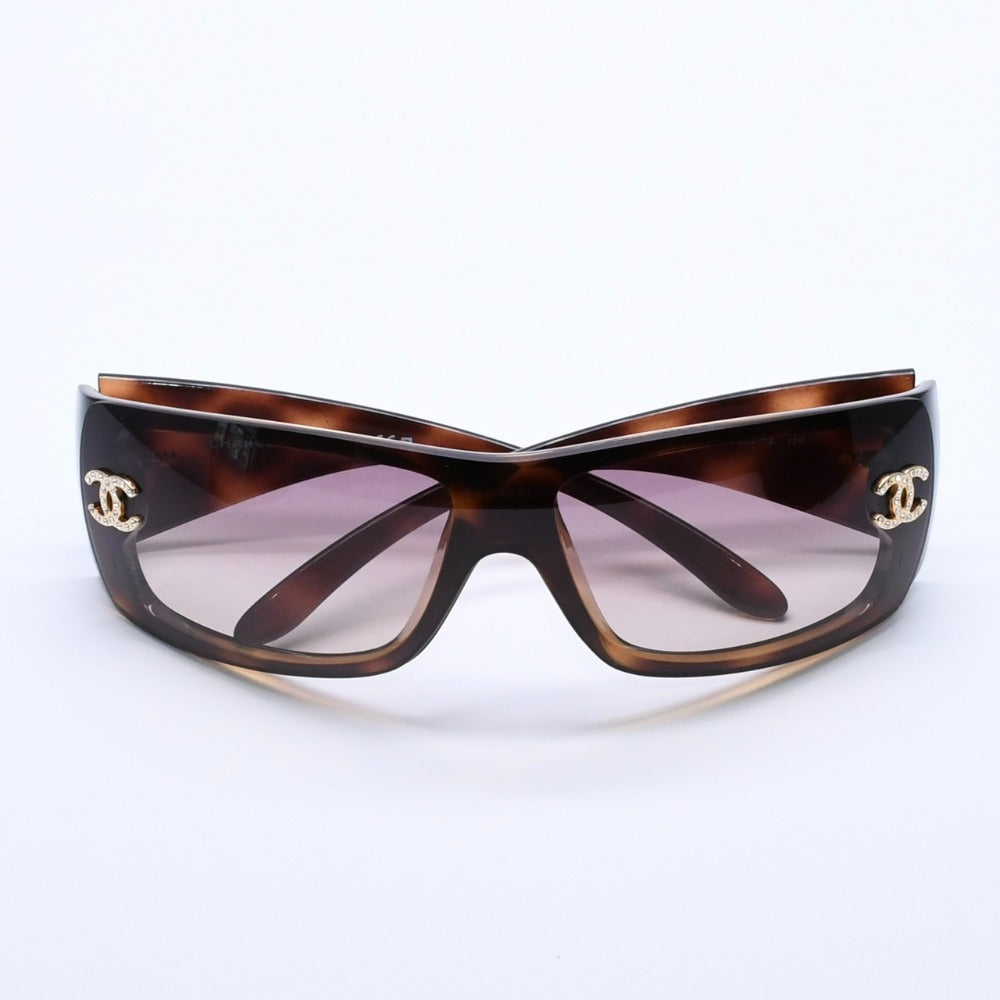 極美品 CHANEL シャネル ラインストーン サングラス ブラウン ココマーク 5088-B c.502/13 120 中古 4a003216
