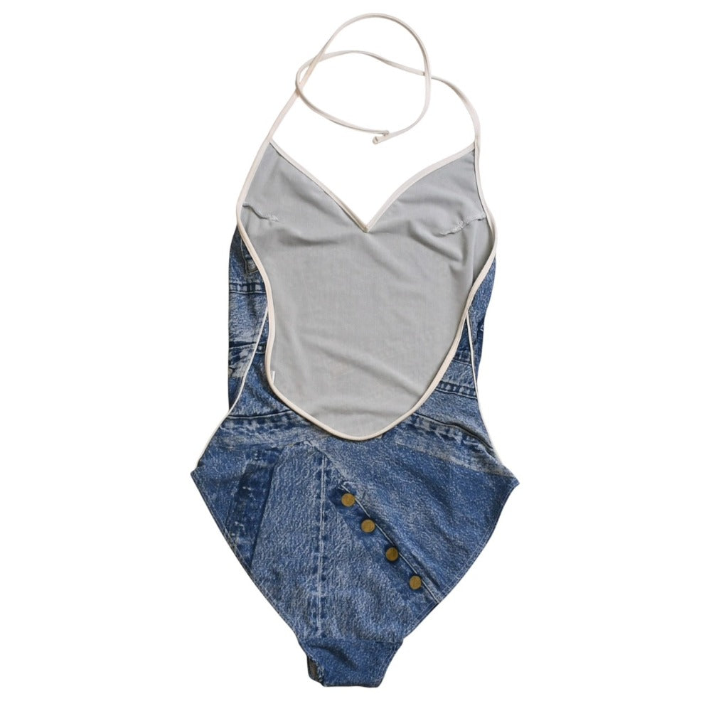Very Good Condition Christian Dior One Piece Swimsuit Trompe L'oeil Denim Details Galliano Period 521020 Camisole Type Strap Swimwear Used 4a002722