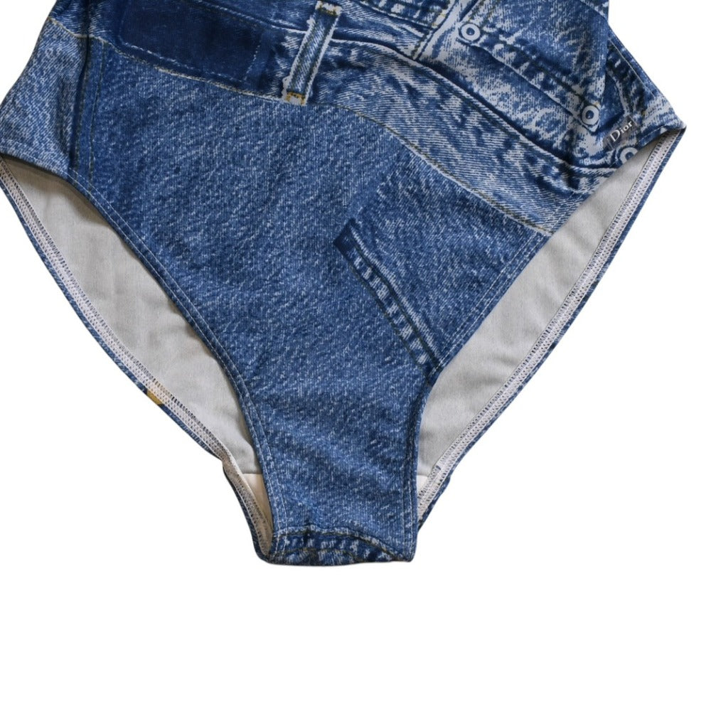 Very Good Condition Christian Dior One Piece Swimsuit Trompe L'oeil Denim Details Galliano Period 521020 Camisole Type Strap Swimwear Used 4a002722