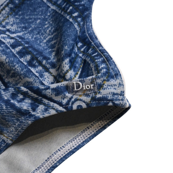 極美品 Christian Dior クリスチャンディオール ワンピース水着 トロンプルイユ デニムディティール ガリアーノ期 521020 キャミソール型ストラップ スイムウェア 中古 4a002722