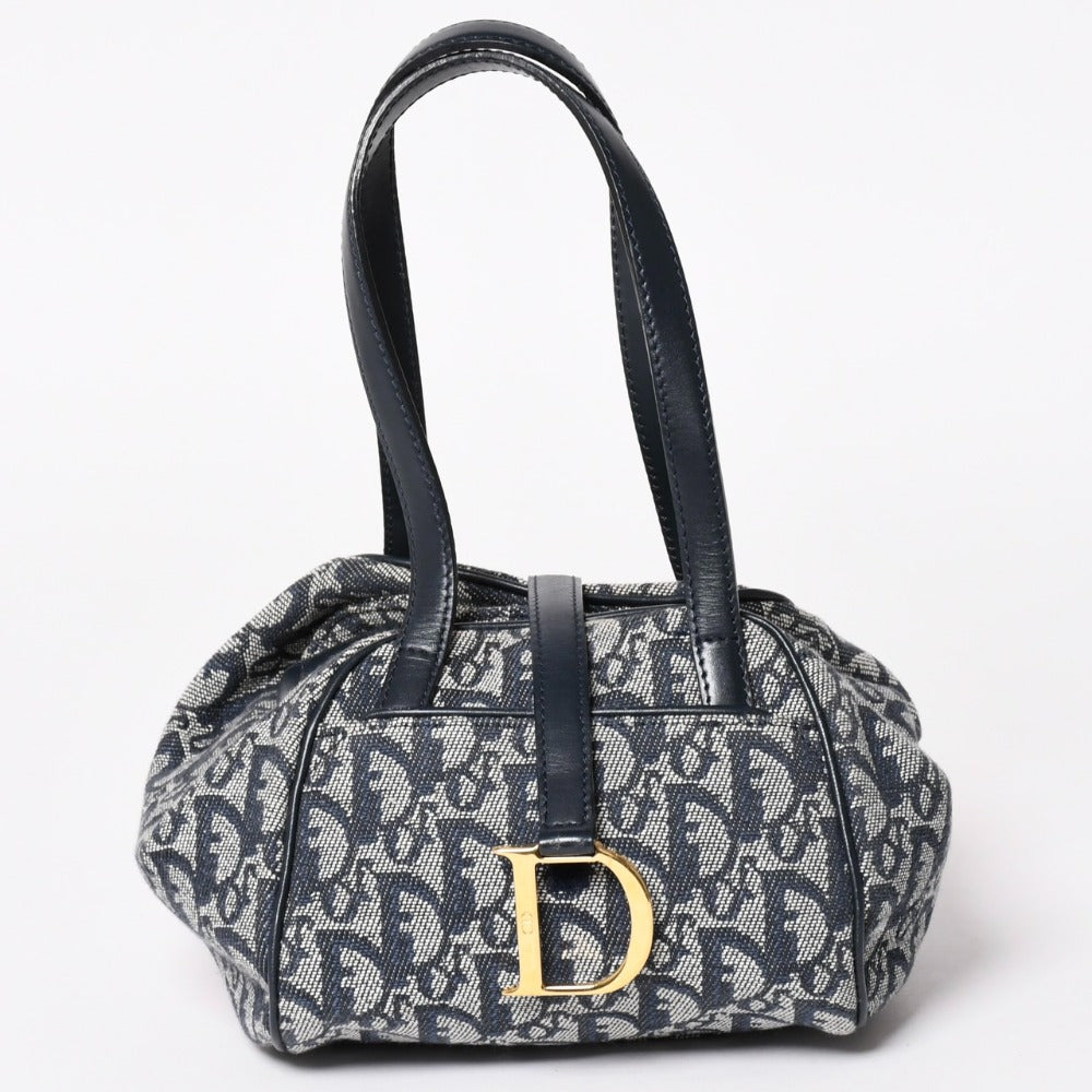 Christian Dior クリスチャンディオール ハンドバッグ トロッター ネイビー 総柄 コットンキャンバス ガリアーノ期 ジャガード織り 美品 中古 4a002925