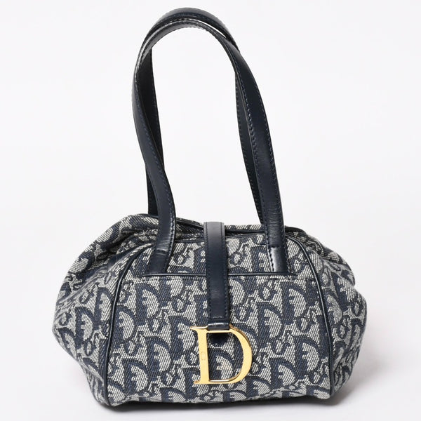 Christian Dior クリスチャンディオール ハンドバッグ トロッター ネイビー 総柄 コットンキャンバス ガリアーノ期 ジャガード織り 美品 中古 4a002925