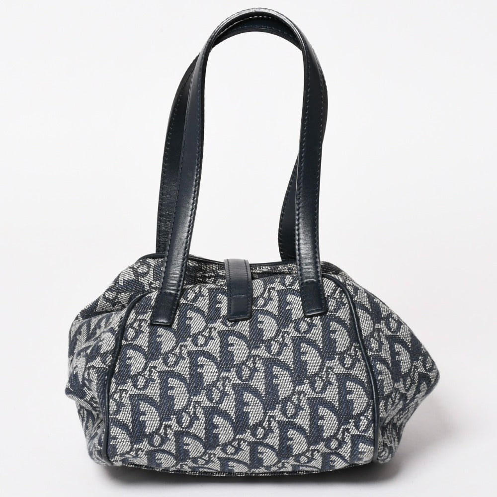 Christian Dior クリスチャンディオール ハンドバッグ トロッター ネイビー 総柄 コットンキャンバス ガリアーノ期 ジャガード織り 美品 中古 4a002925