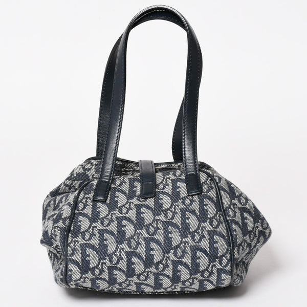 Christian Dior クリスチャンディオール ハンドバッグ トロッター ネイビー 総柄 コットンキャンバス ガリアーノ期 ジャガード織り 美品 中古 4a002925