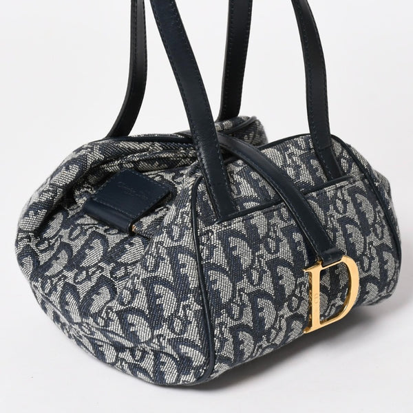 Christian Dior クリスチャンディオール ハンドバッグ トロッター ネイビー 総柄 コットンキャンバス ガリアーノ期 ジャガード織り 美品 中古 4a002925
