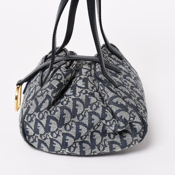 Christian Dior クリスチャンディオール ハンドバッグ トロッター ネイビー 総柄 コットンキャンバス ガリアーノ期 ジャガード織り 美品 中古 4a002925