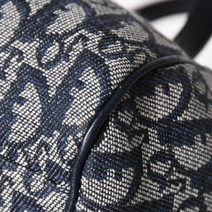 Christian Dior クリスチャンディオール ハンドバッグ トロッター ネイビー 総柄 コットンキャンバス ガリアーノ期 ジャガード織り 美品 中古 4a002925