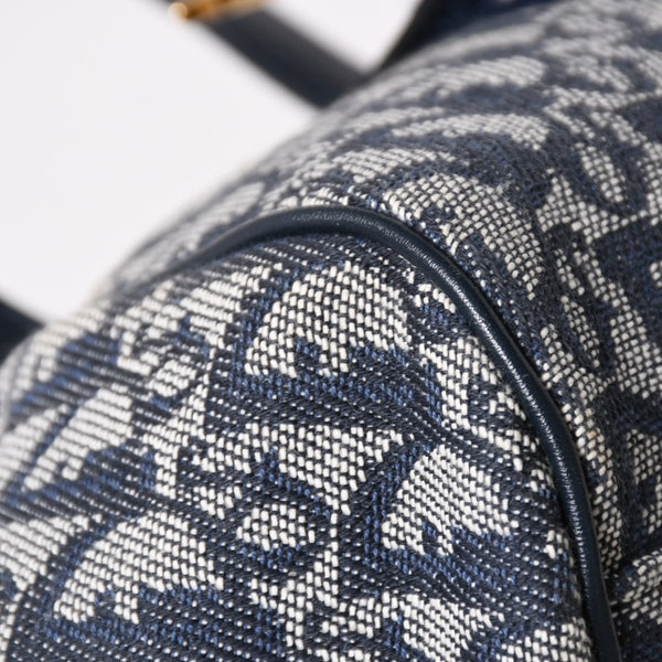 Christian Dior クリスチャンディオール ハンドバッグ トロッター ネイビー 総柄 コットンキャンバス ガリアーノ期 ジャガード織り 美品 中古 4a002925