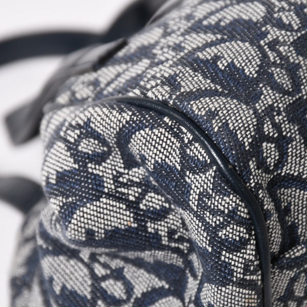 Christian Dior クリスチャンディオール ハンドバッグ トロッター ネイビー 総柄 コットンキャンバス ガリアーノ期 ジャガード織り 美品 中古 4a002925