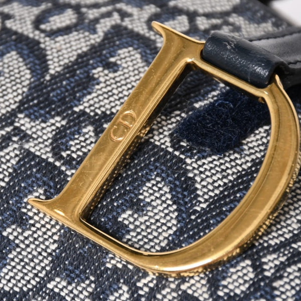 Christian Dior クリスチャンディオール ハンドバッグ トロッター ネイビー 総柄 コットンキャンバス ガリアーノ期 ジャガード織り 美品 中古 4a002925