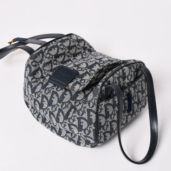 Christian Dior クリスチャンディオール ハンドバッグ トロッター ネイビー 総柄 コットンキャンバス ガリアーノ期 ジャガード織り 美品 中古 4a002925