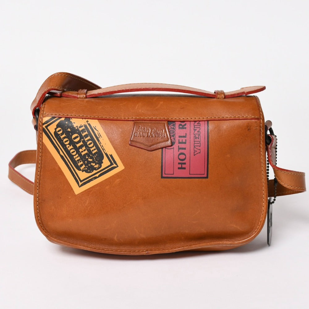 Jean Paul Gaultier Shoulder Bag Handbag Brown Patch Flap Leather Used 4a003169