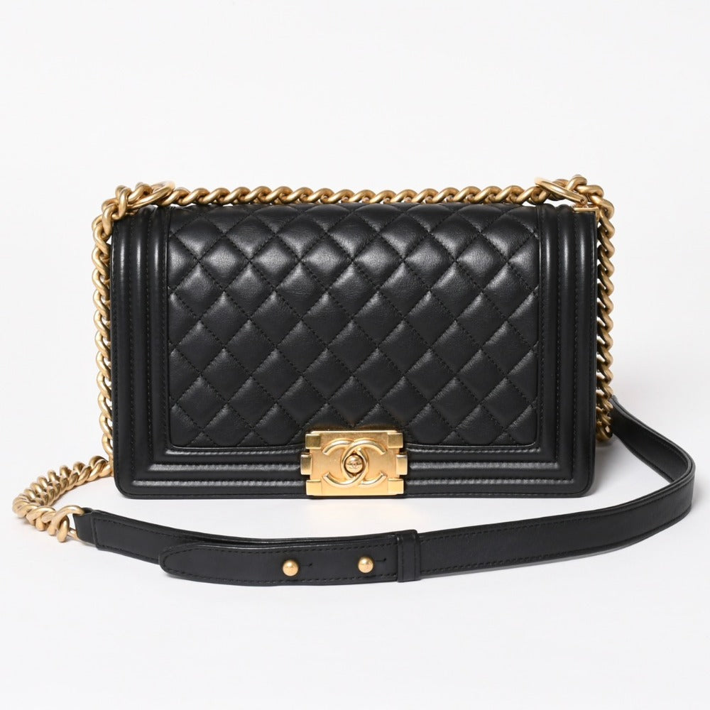 極美品 CHANEL シャネル ボーイシャネル 25 チェーンショルダーバッグ A67086 ランダム番台 ココマーク ラムスキン ブラック 中古 4a003211