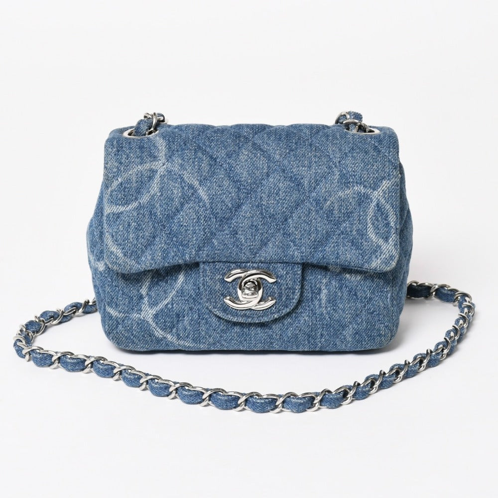 極美品 CHANEL シャネル ミニマトラッセ16 Sフラップ Sチェーンショルダーバッグ 30番台 ココマーク デニム ブルー 中古 4a003326