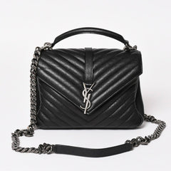 極美品 SAINT LAURENT サンローラン カレッジ ショルダーバッグ ハンドバッグ 2way 428056 レザー ブラック シルバー金具 中古 4a003033