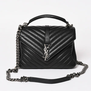 極美品 SAINT LAURENT サンローラン カレッジ ショルダーバッグ ハンドバッグ 2way 428056 レザー ブラック シルバー金具 中古 4a003033