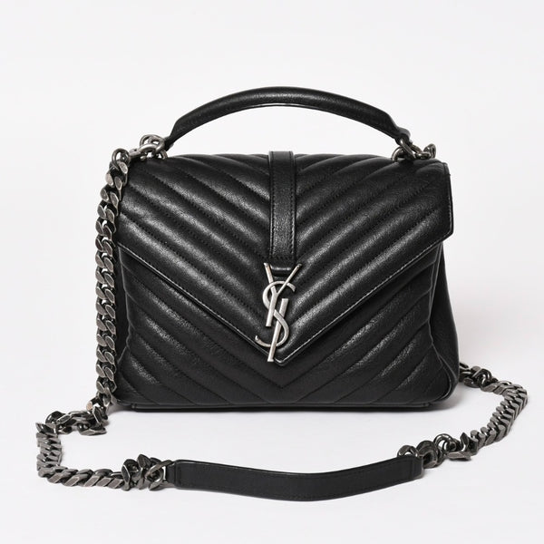 極美品 SAINT LAURENT サンローラン カレッジ ショルダーバッグ ハンドバッグ 2way 428056 レザー ブラック シルバー金具 中古 4a003033