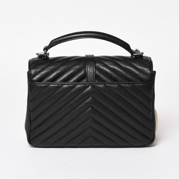 極美品 SAINT LAURENT サンローラン カレッジ ショルダーバッグ ハンドバッグ 2way 428056 レザー ブラック シルバー金具 中古 4a003033