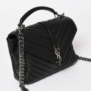 極美品 SAINT LAURENT サンローラン カレッジ ショルダーバッグ ハンドバッグ 2way 428056 レザー ブラック シルバー金具 中古 4a003033