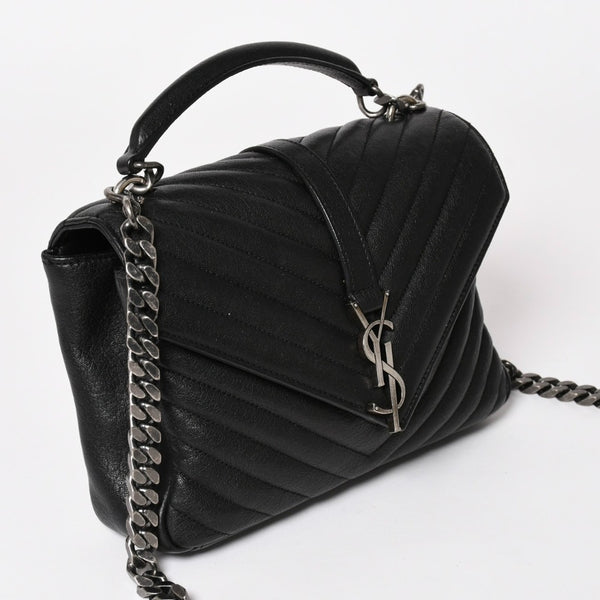 極美品 SAINT LAURENT サンローラン カレッジ ショルダーバッグ ハンドバッグ 2way 428056 レザー ブラック シルバー金具 中古 4a003033