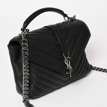 画像をギャラリービューアに読み込む, 極美品 SAINT LAURENT サンローラン カレッジ ショルダーバッグ ハンドバッグ 2way 428056 レザー ブラック シルバー金具 中古 4a003033