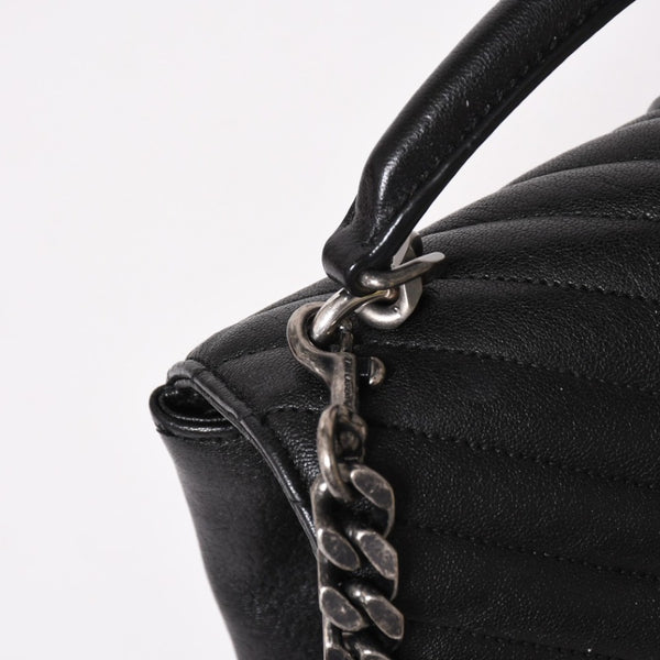 極美品 SAINT LAURENT サンローラン カレッジ ショルダーバッグ ハンドバッグ 2way 428056 レザー ブラック シルバー金具 中古 4a003033