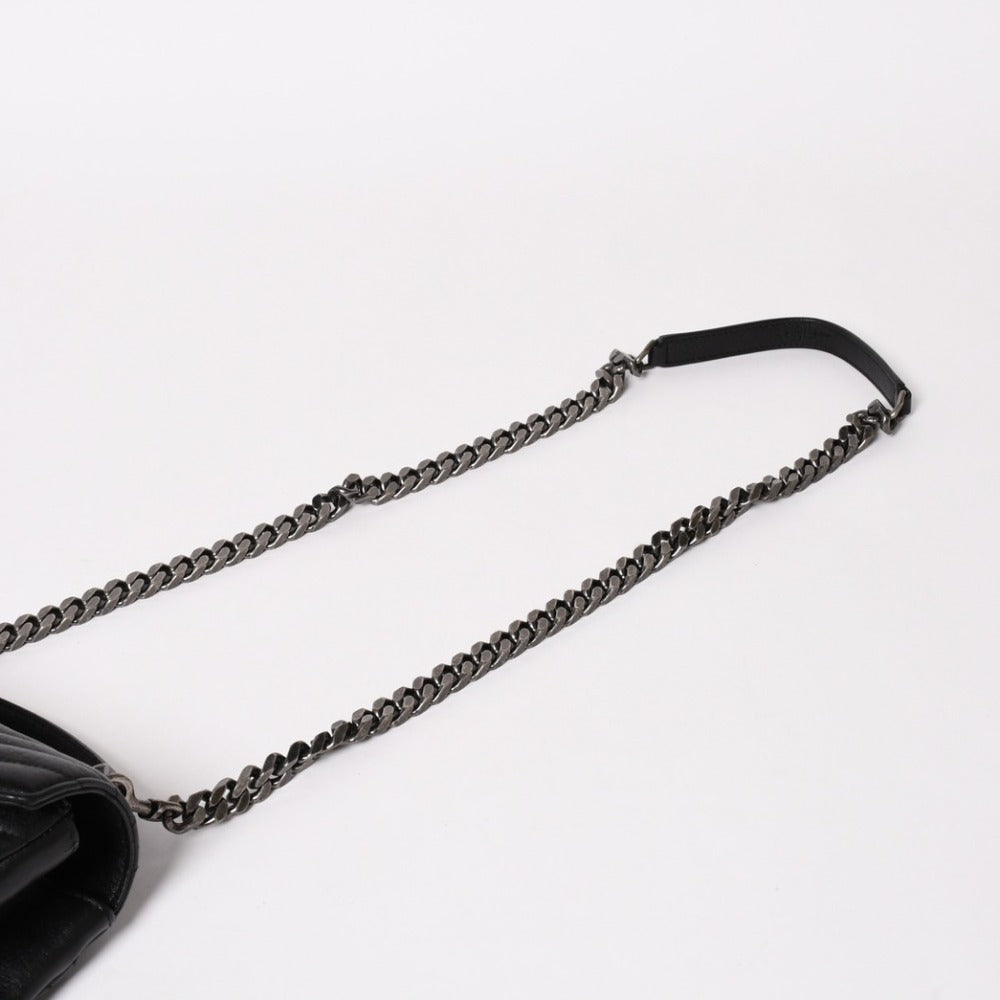 極美品 SAINT LAURENT サンローラン カレッジ ショルダーバッグ ハンドバッグ 2way 428056 レザー ブラック シルバー金具 中古 4a003033