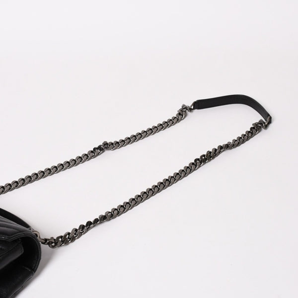 極美品 SAINT LAURENT サンローラン カレッジ ショルダーバッグ ハンドバッグ 2way 428056 レザー ブラック シルバー金具 中古 4a003033