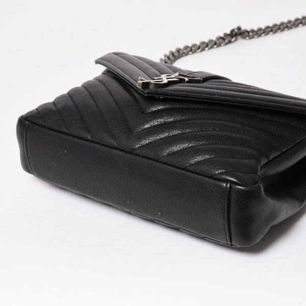 極美品 SAINT LAURENT サンローラン カレッジ ショルダーバッグ ハンドバッグ 2way 428056 レザー ブラック シルバー金具 中古 4a003033