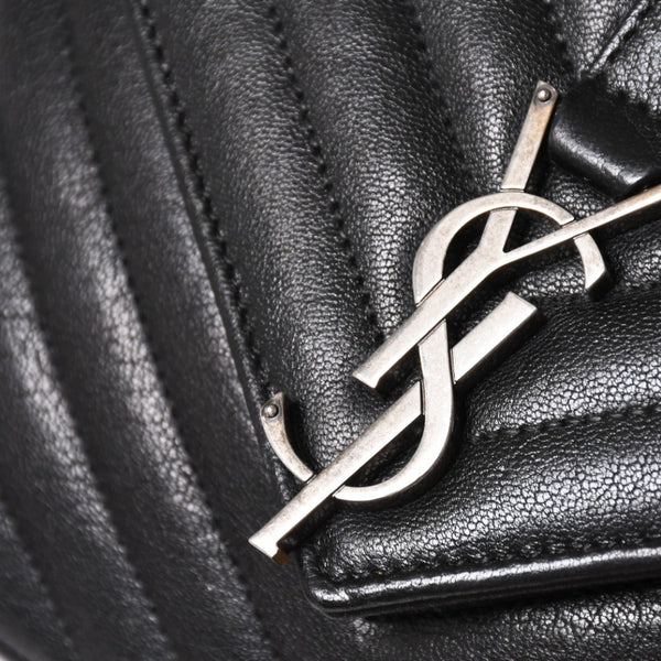 極美品 SAINT LAURENT サンローラン カレッジ ショルダーバッグ ハンドバッグ 2way 428056 レザー ブラック シルバー金具 中古 4a003033