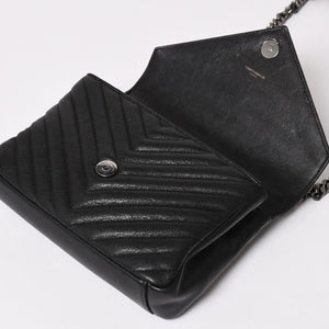 極美品 SAINT LAURENT サンローラン カレッジ ショルダーバッグ ハンドバッグ 2way 428056 レザー ブラック シルバー金具 中古 4a003033