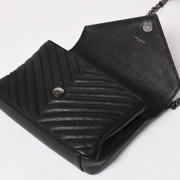 極美品 SAINT LAURENT サンローラン カレッジ ショルダーバッグ ハンドバッグ 2way 428056 レザー ブラック シルバー金具 中古 4a003033