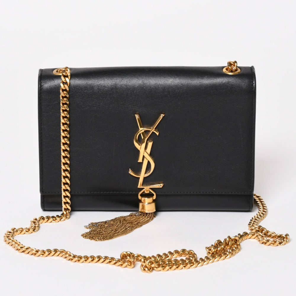 Very good condition SAINT LAURENT Saint Laurent shoulder bag gold black YSL logo gold hardware used 4a002516