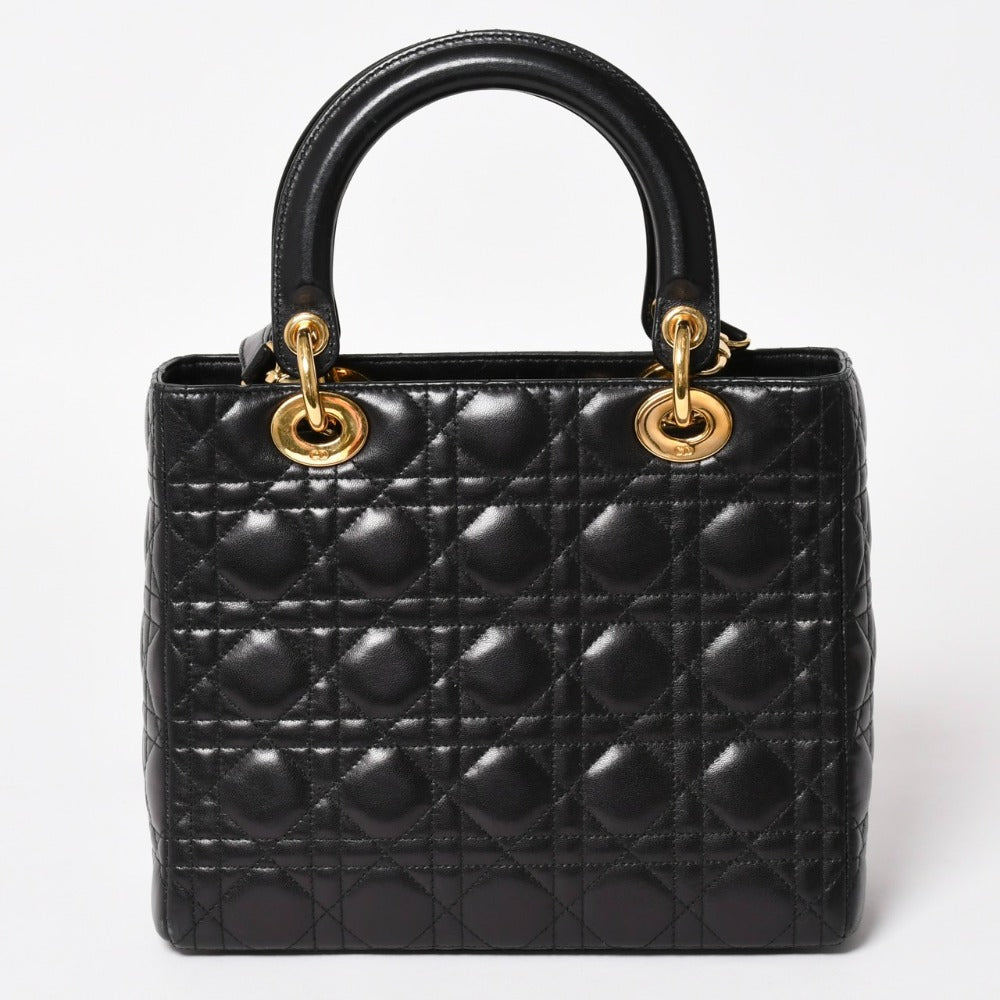 Very Good Condition Christian Dior Lady Dior Black Handbag Gold Hardware MA-0092 Used 4a003032