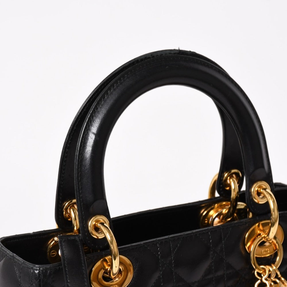 Very Good Condition Christian Dior Lady Dior Black Handbag Gold Hardware MA-0092 Used 4a003032