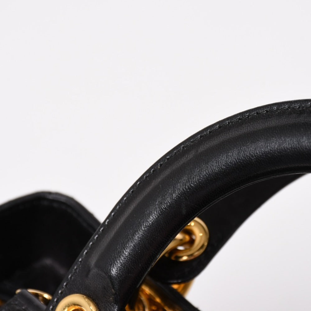 Very Good Condition Christian Dior Lady Dior Black Handbag Gold Hardware MA-0092 Used 4a003032