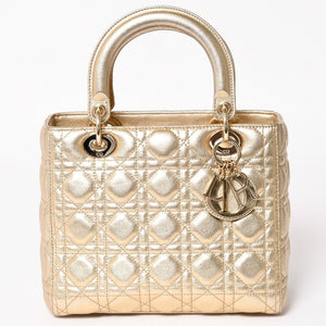 極美品 Christian Dior クリスチャンディオール レディディオール ミディアム 2WAY ハンドバッグ カナージュ ゴールド 中古 4a003111