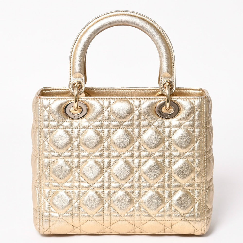 極美品 Christian Dior クリスチャンディオール レディディオール ミディアム 2WAY ハンドバッグ カナージュ ゴールド 中古 4a003111