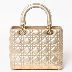 極美品 Christian Dior クリスチャンディオール レディディオール ミディアム 2WAY ハンドバッグ カナージュ ゴールド 中古 4a003111