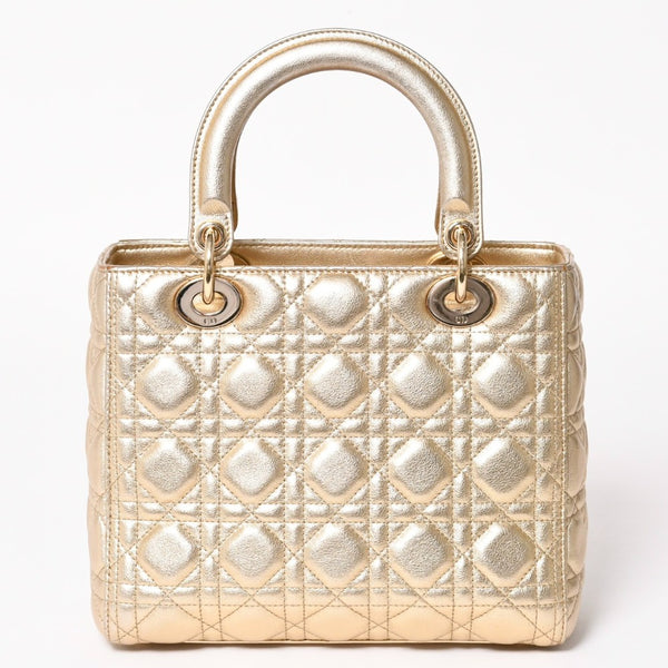 極美品 Christian Dior クリスチャンディオール レディディオール ミディアム 2WAY ハンドバッグ カナージュ ゴールド 中古 4a003111