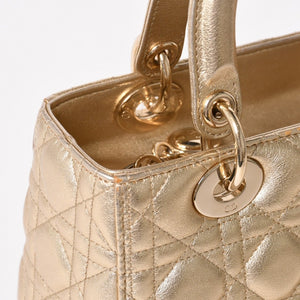 極美品 Christian Dior クリスチャンディオール レディディオール ミディアム 2WAY ハンドバッグ カナージュ ゴールド 中古 4a003111
