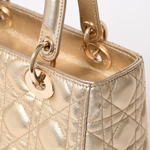 極美品 Christian Dior クリスチャンディオール レディディオール ミディアム 2WAY ハンドバッグ カナージュ ゴールド 中古 4a003111