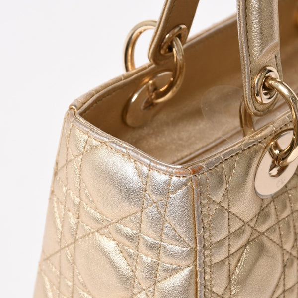 極美品 Christian Dior クリスチャンディオール レディディオール ミディアム 2WAY ハンドバッグ カナージュ ゴールド 中古 4a003111