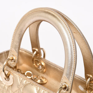 極美品 Christian Dior クリスチャンディオール レディディオール ミディアム 2WAY ハンドバッグ カナージュ ゴールド 中古 4a003111