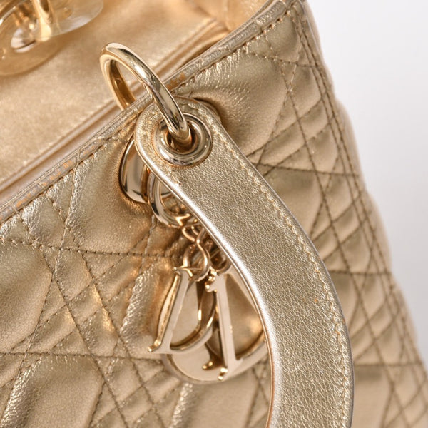極美品 Christian Dior クリスチャンディオール レディディオール ミディアム 2WAY ハンドバッグ カナージュ ゴールド 中古 4a003111