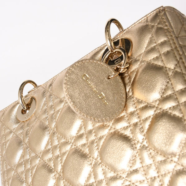 極美品 Christian Dior クリスチャンディオール レディディオール ミディアム 2WAY ハンドバッグ カナージュ ゴールド 中古 4a003111