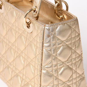 極美品 Christian Dior クリスチャンディオール レディディオール ミディアム 2WAY ハンドバッグ カナージュ ゴールド 中古 4a003111