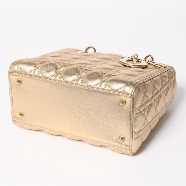 極美品 Christian Dior クリスチャンディオール レディディオール ミディアム 2WAY ハンドバッグ カナージュ ゴールド 中古 4a003111